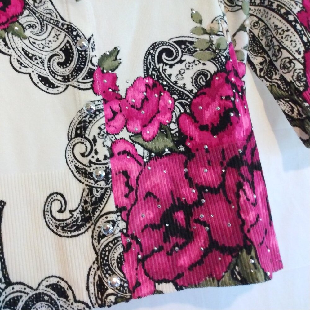 White House Black Market Rhinestone Floral Cardigan S Boho Chic Cottagecore - Picture 8 of 9